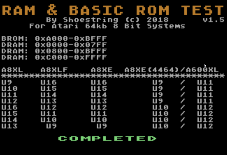 Shoestring’s Atari 8bit ram tester – JAMMArcade.net